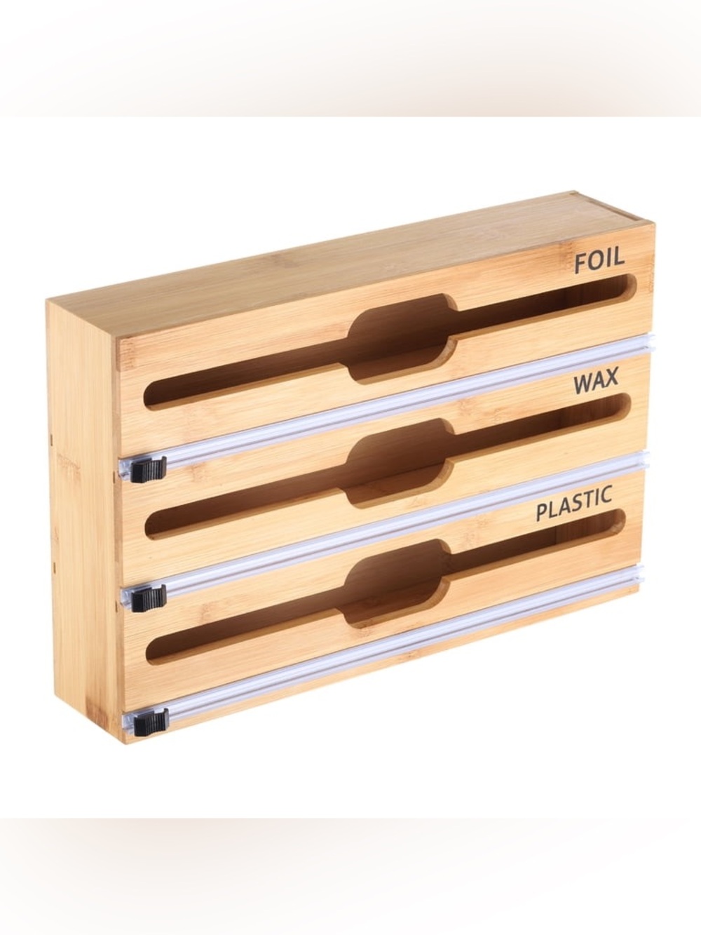 NWOT Bamboo 3 in 1 Wrap Organizer W Cutter & Labels, Organizer Dispenser Storage